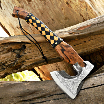 Custom Ragnar Axe, Viking Axe, Hatchet Rose Wood Shaf - Majestic Blades
